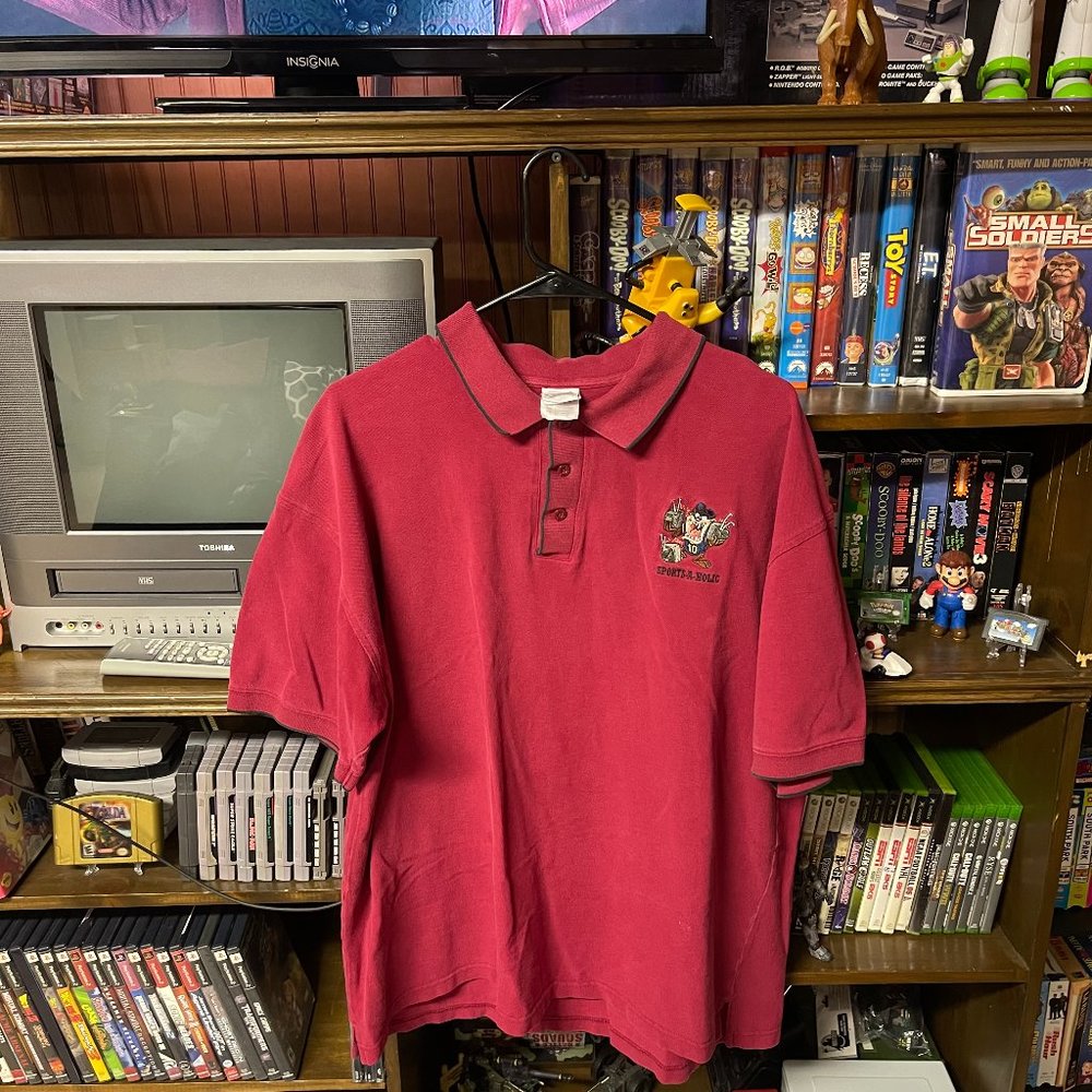 Vtg 90s Warner Bros Mens Golf Polo Sz XL Shirt Looney Tunes Taz Tasmanian Devil